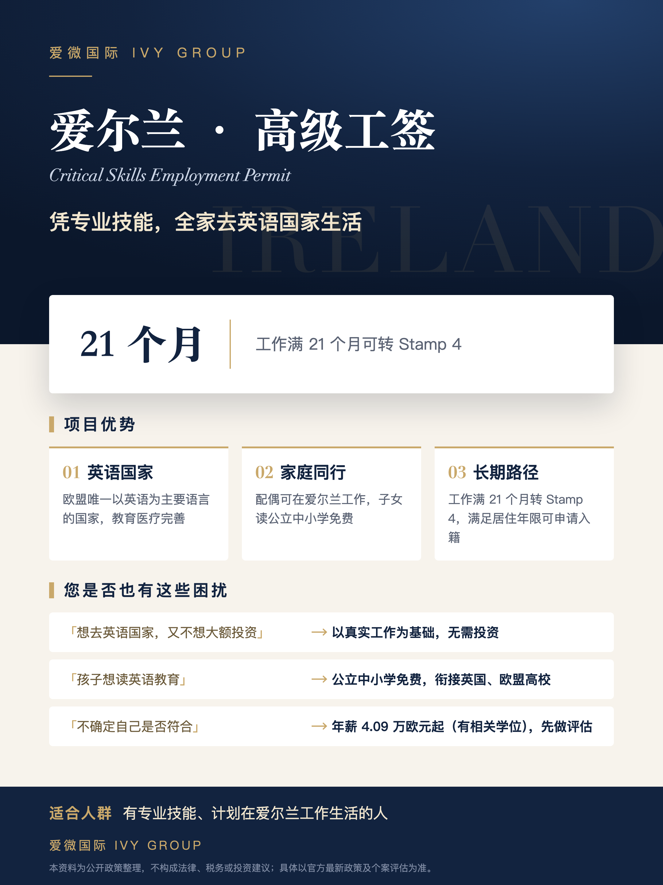 爱尔兰 · 高级工签项目单页